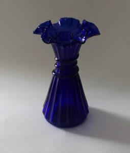 Fenton Blue Cobalt Ruffled Top Wheat Vase – 1980’s