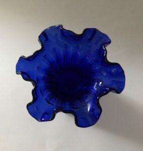 Fenton Blue Cobalt Ruffled Top Wheat Vase – 1980’s