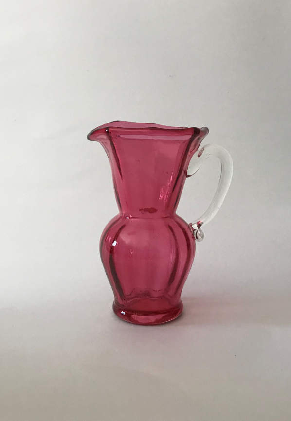 Fenton Ruby Overlay Ribbed Pitcher with Clear Handle Syrup Pitcher– Vintage