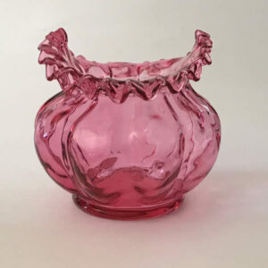 Fenton Crimped Ruffle Rim Melon Design Cranberry Glass Vase