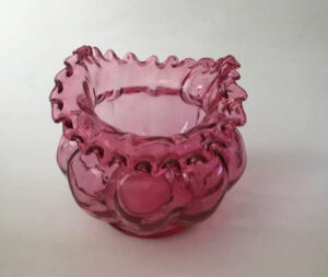 Fenton Crimped Ruffle Rim Melon Design Cranberry Glass Vase