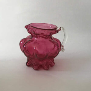 Fenton Clear Handle Ruby Overlay Melon Shape Glass Pitcher - Vintage